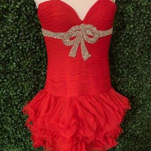 Red Sherri Hill short Bow cocktail dress